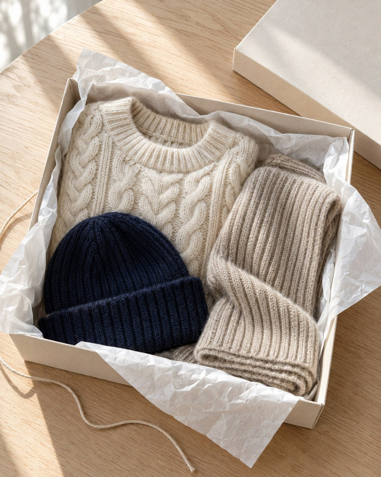 Knits folded in a gift box