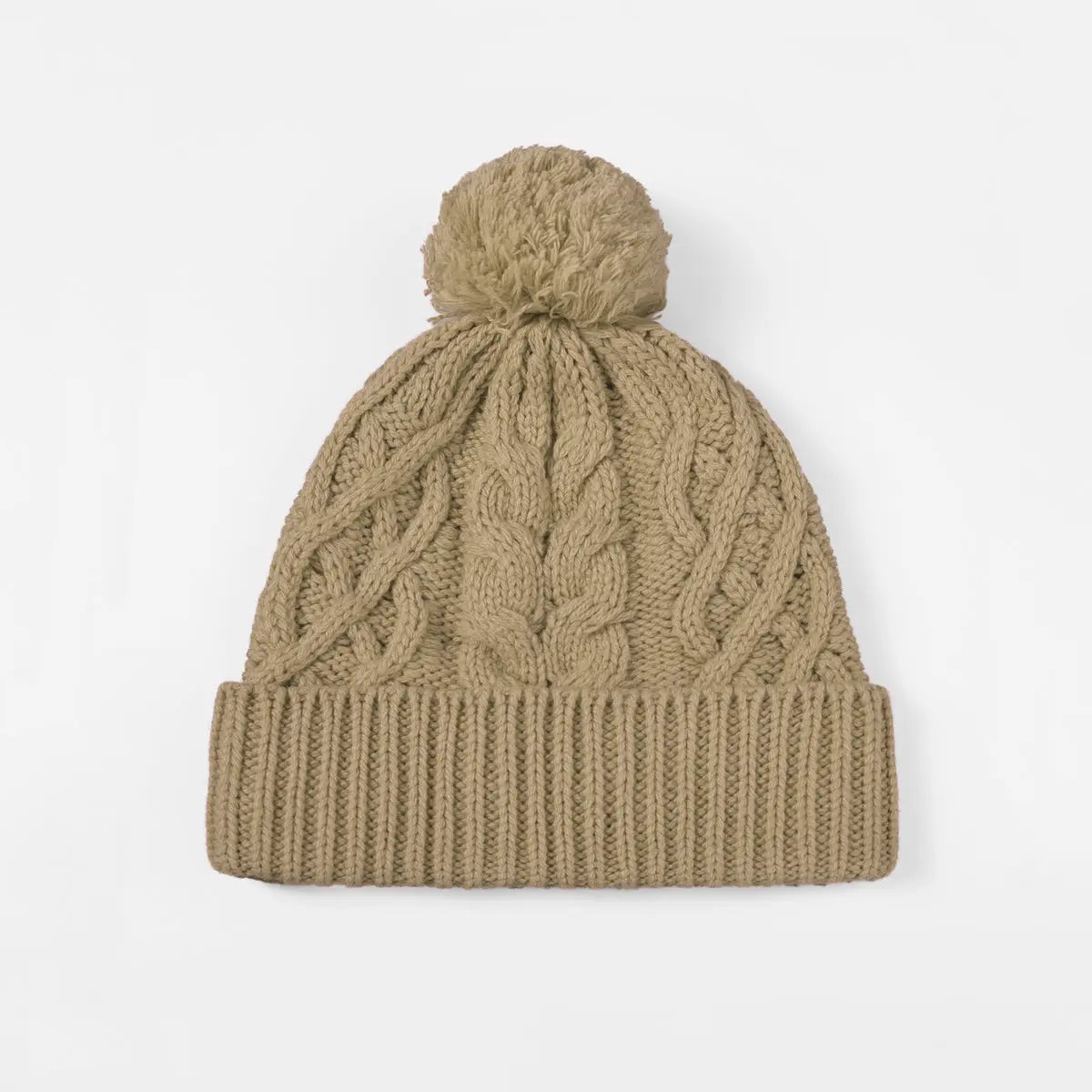 Cable Knit Pom Beanie in Camel