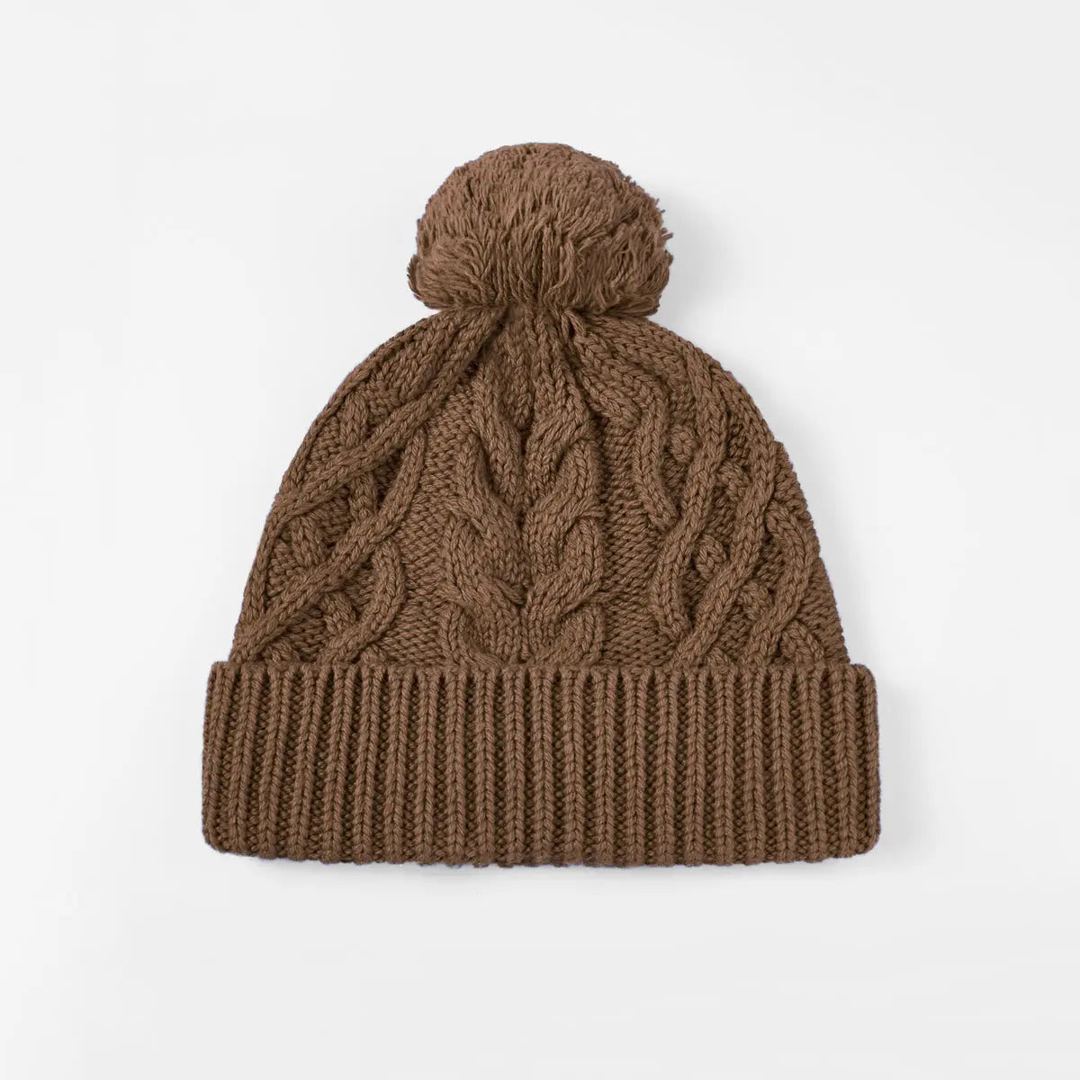 Cable Knit Pom Beanie in Brown