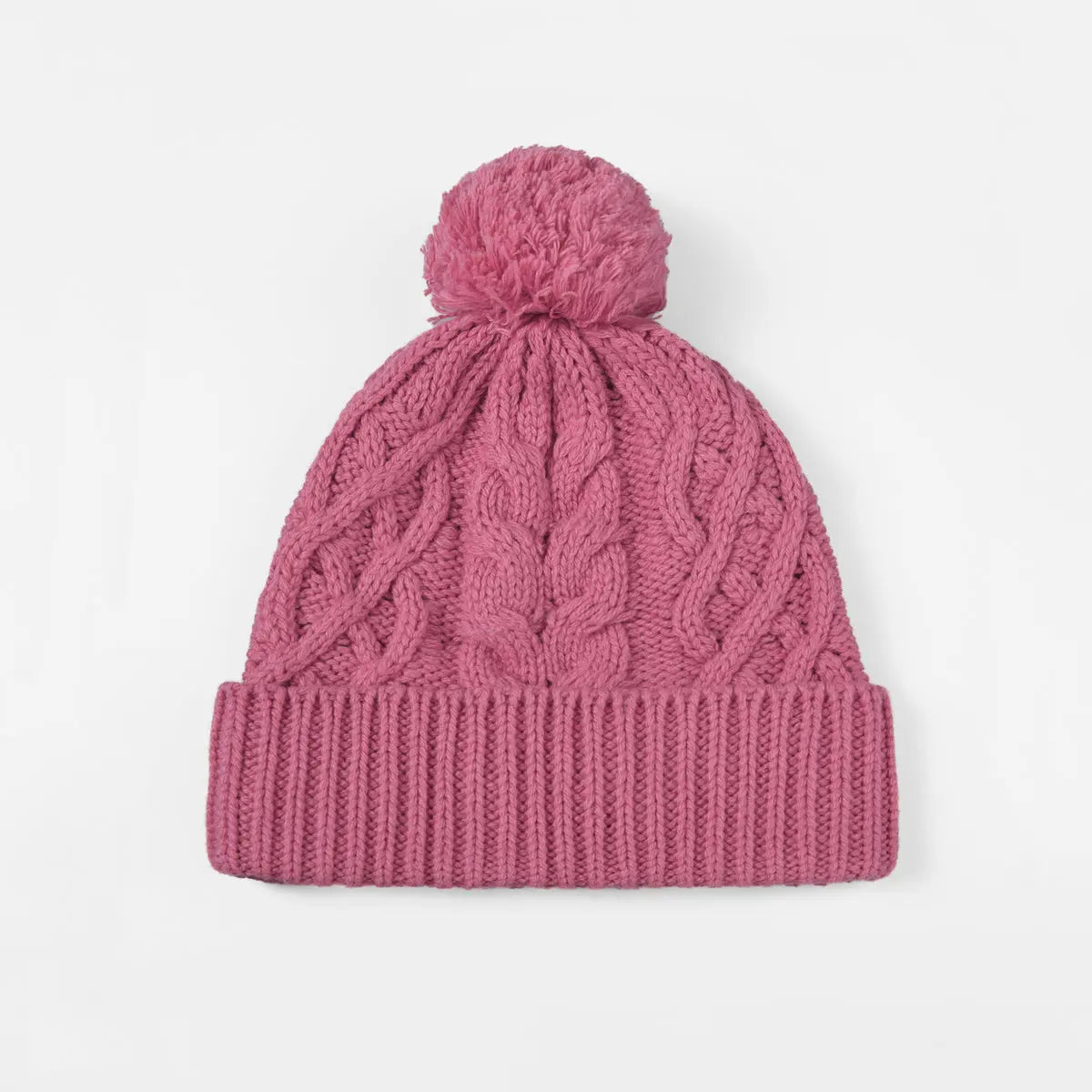 Cable Knit Pom Beanie in Pink