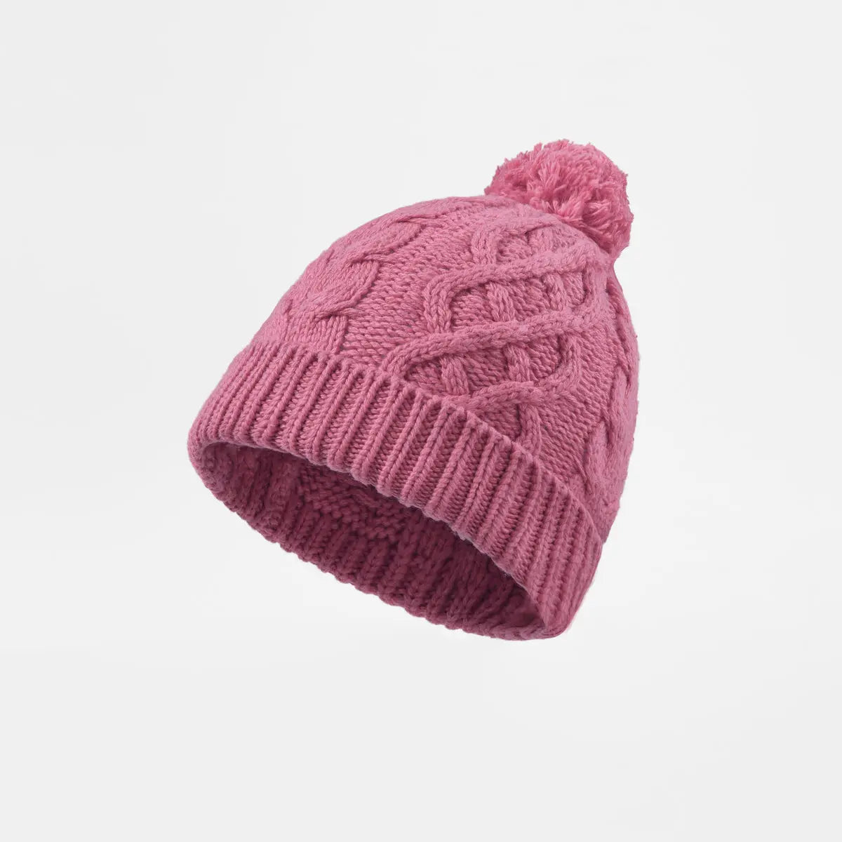Cable Knit Pom Beanie in Pink, side