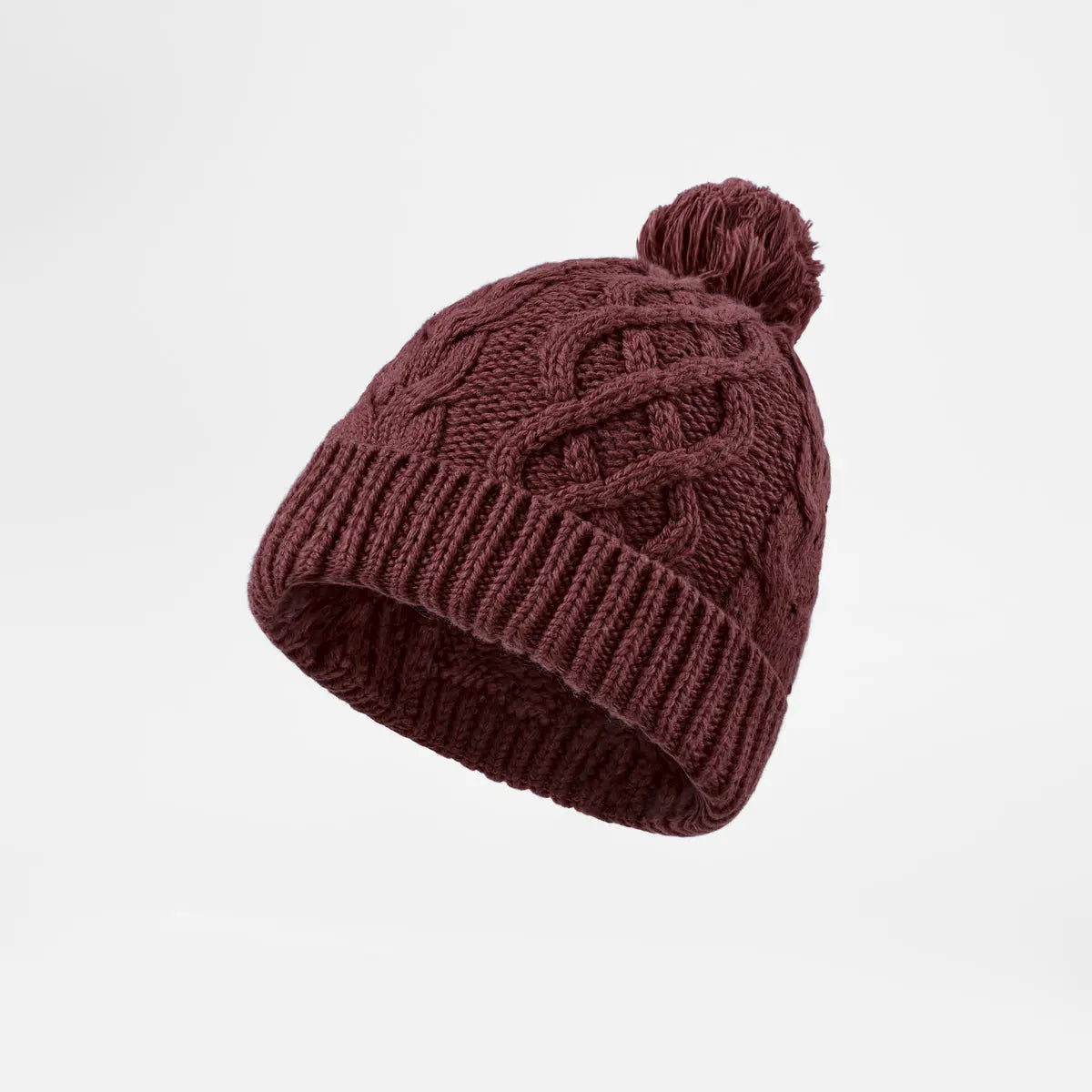 Cable Knit Pom Beanie in Caramel, side