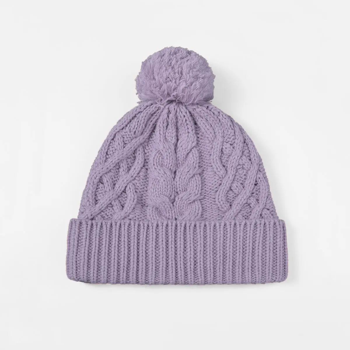 Cable Knit Pom Beanie in Lilac