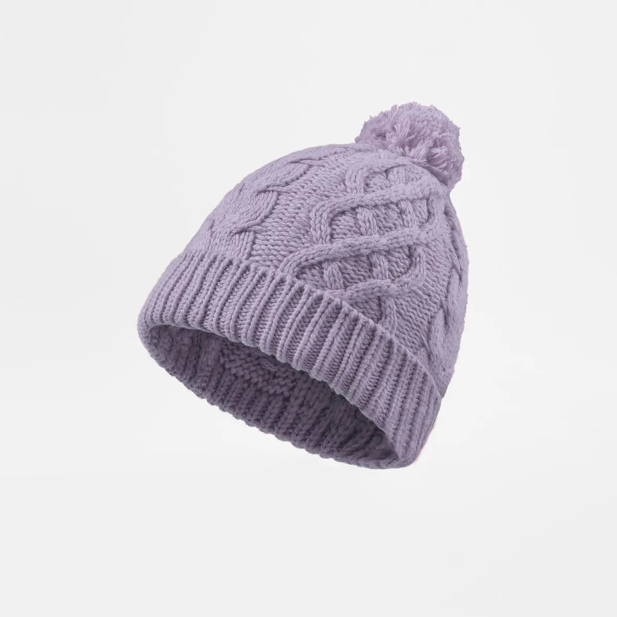 Cable Knit Pom Beanie in Lilac, side