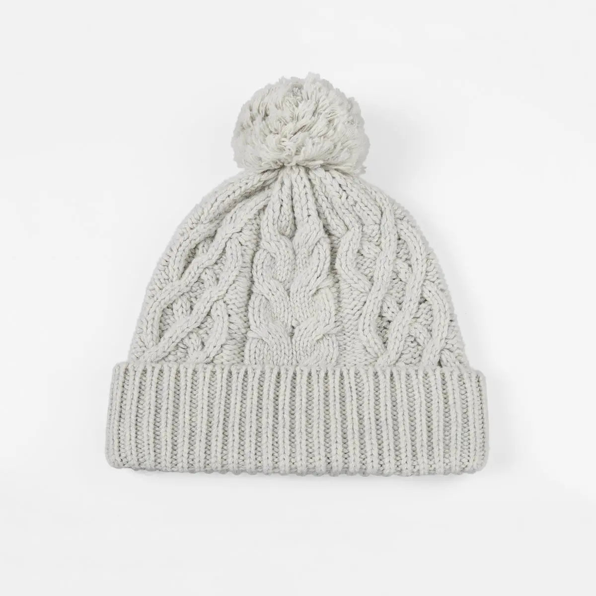 Cable Knit Pom Beanie in Light Grey