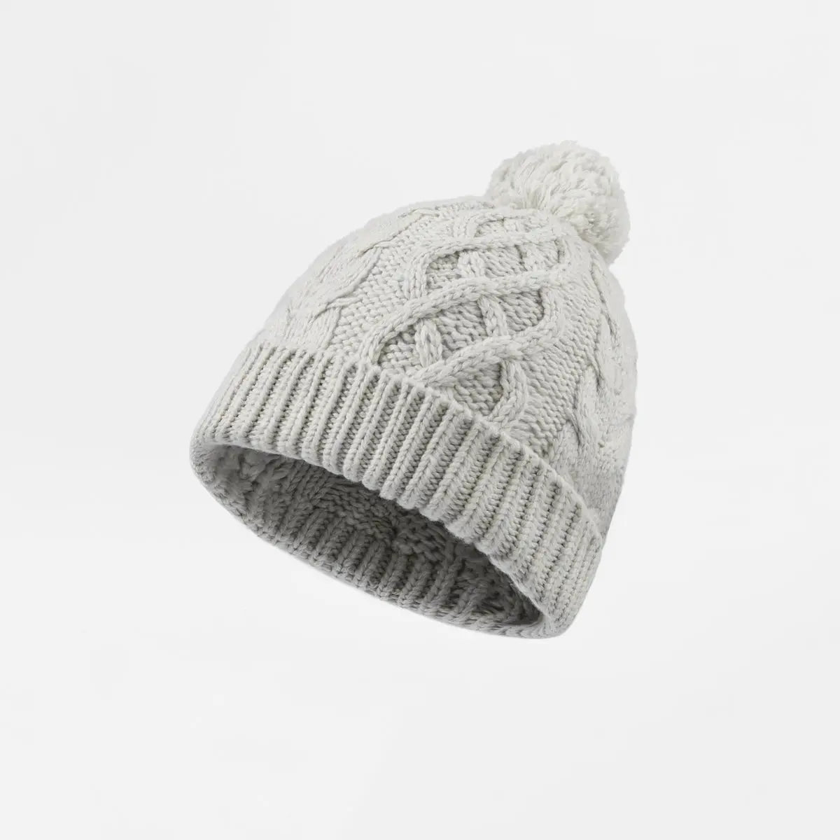 Cable Knit Pom Beanie in Light Grey, side