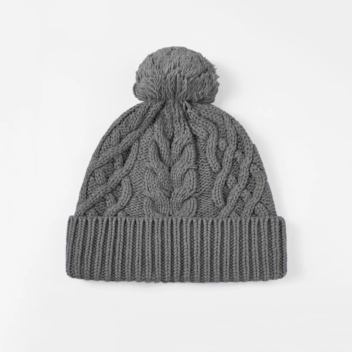 Cable Knit Pom Beanie in Grey