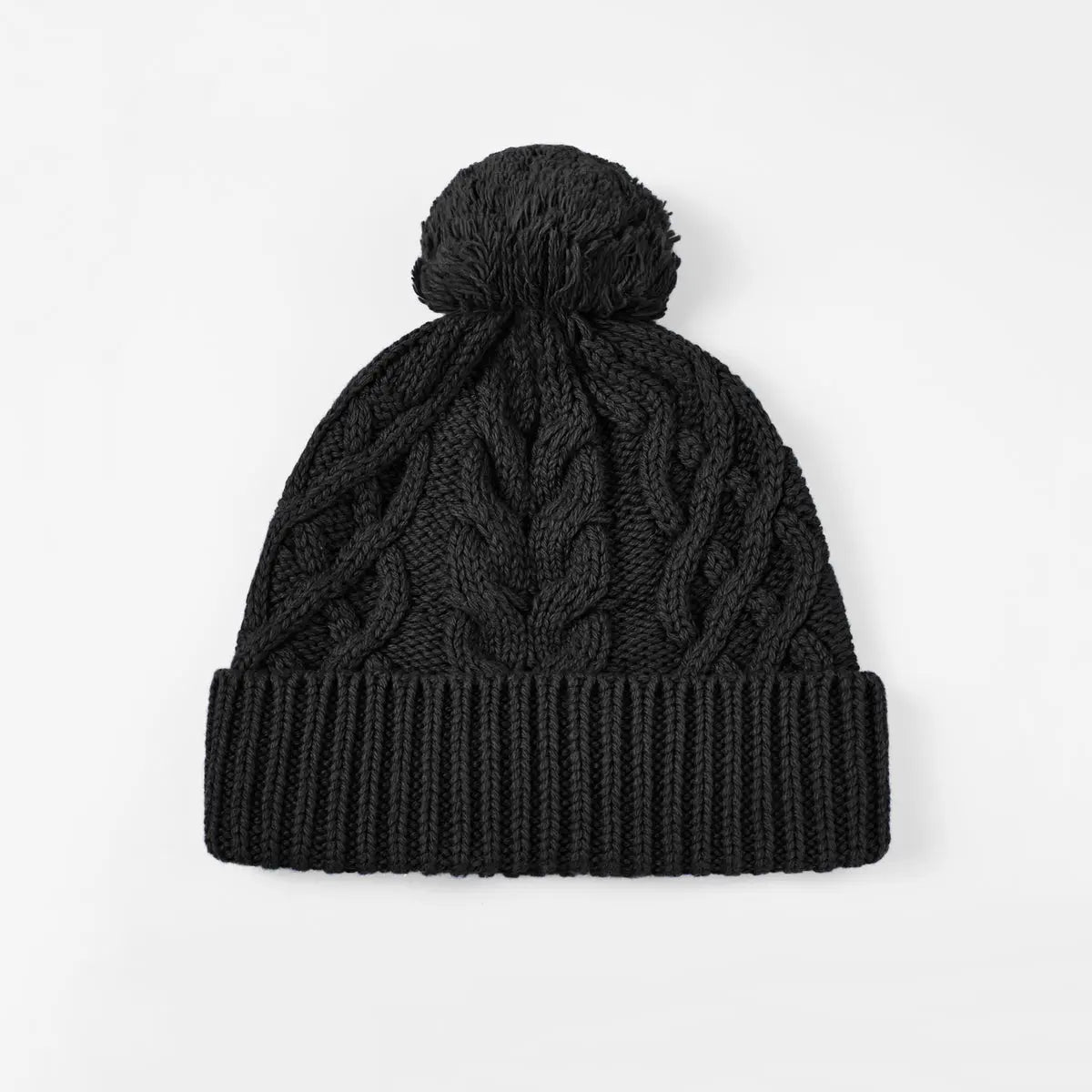 Cable Knit Pom Beanie in Black