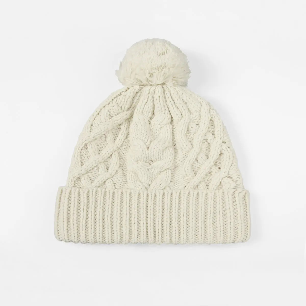 Cable Knit Pom Beanie in Ivory