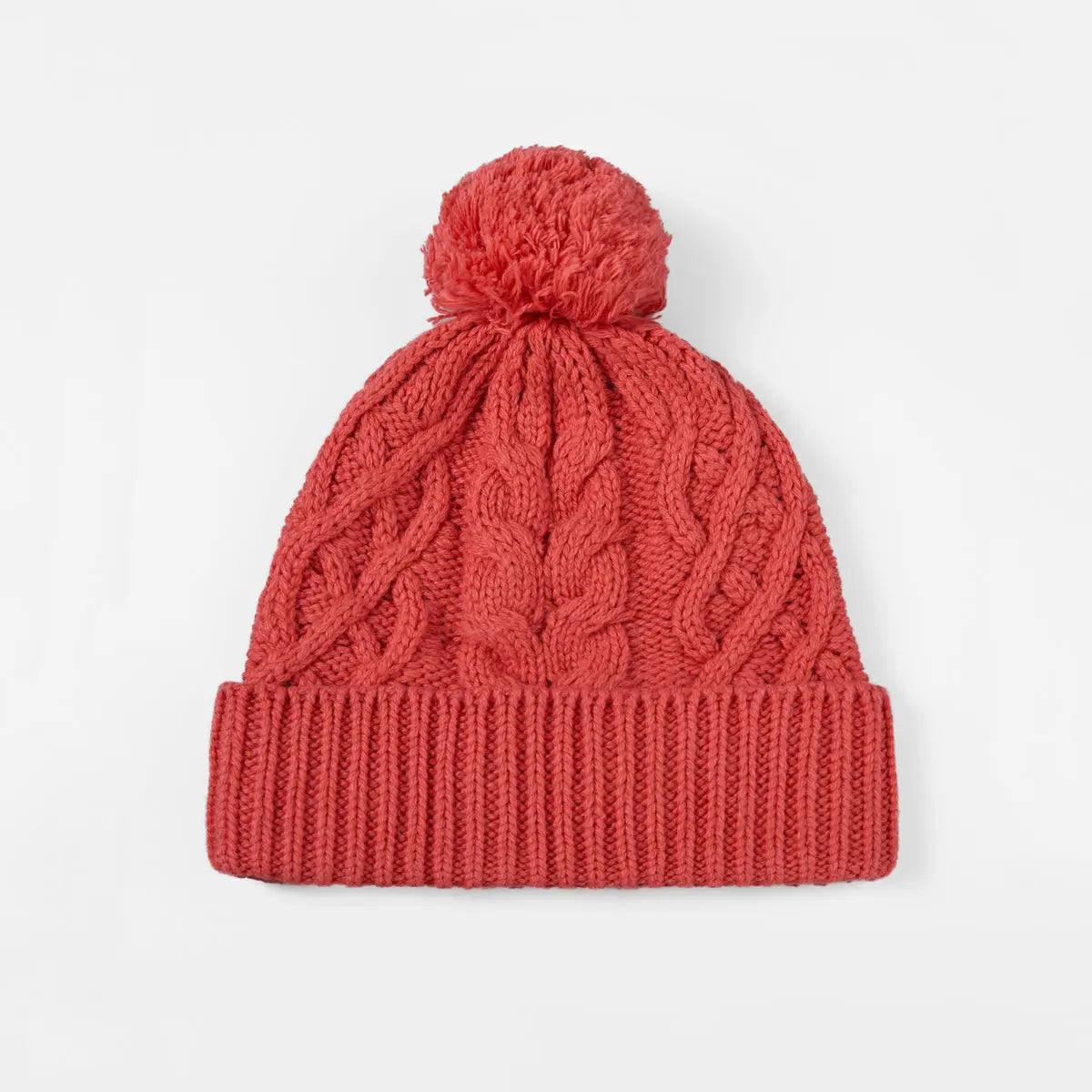 Cable Knit Pom Beanie in Red
