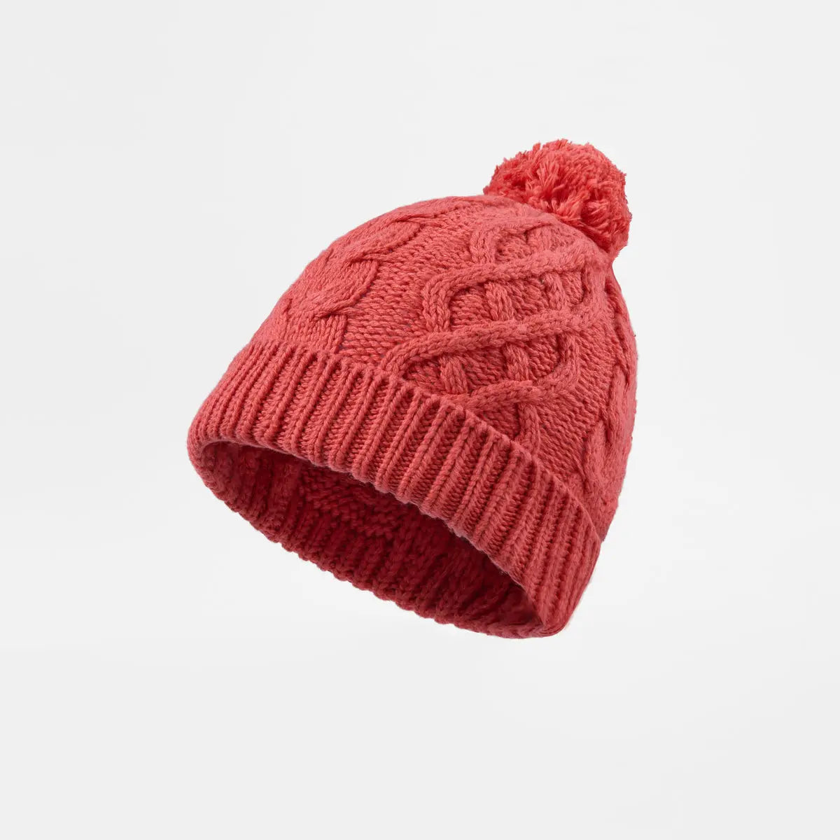 Cable Knit Pom Beanie in Red, side
