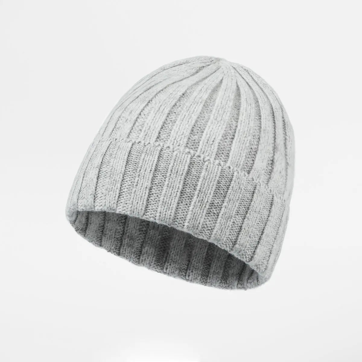 Merino & Cashmere Rib Beanie in Light Grey