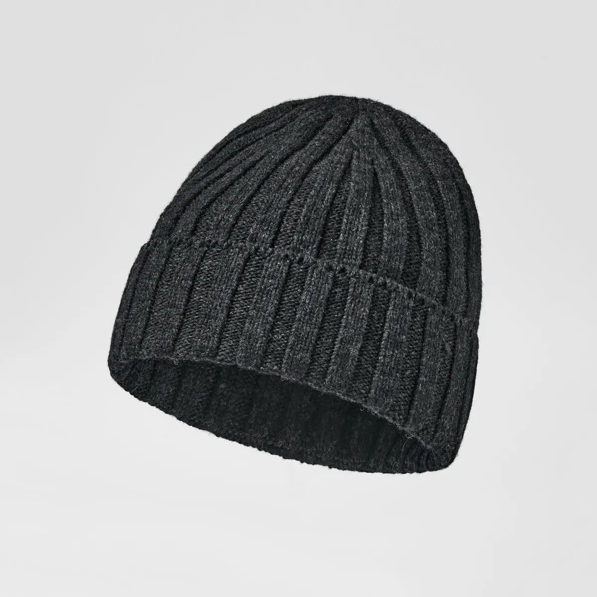 Merino & Cashmere Rib Beanie in Black