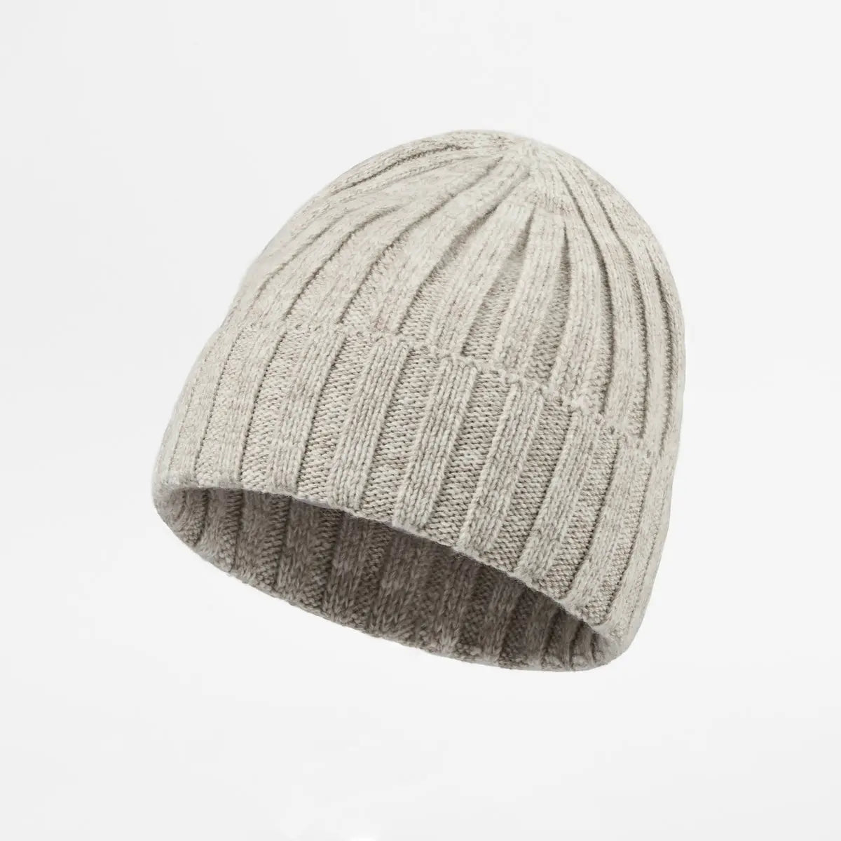 Merino & Cashmere Rib Beanie in Taupe