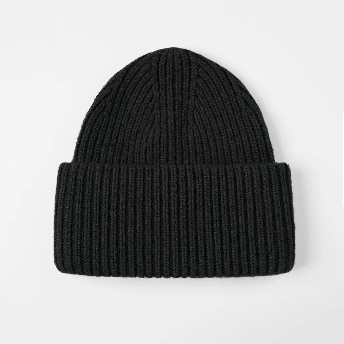 High Cuff Merino Beanie in Black