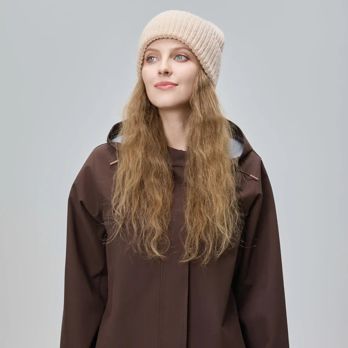 Waffle Knit Wool Beanie, worn