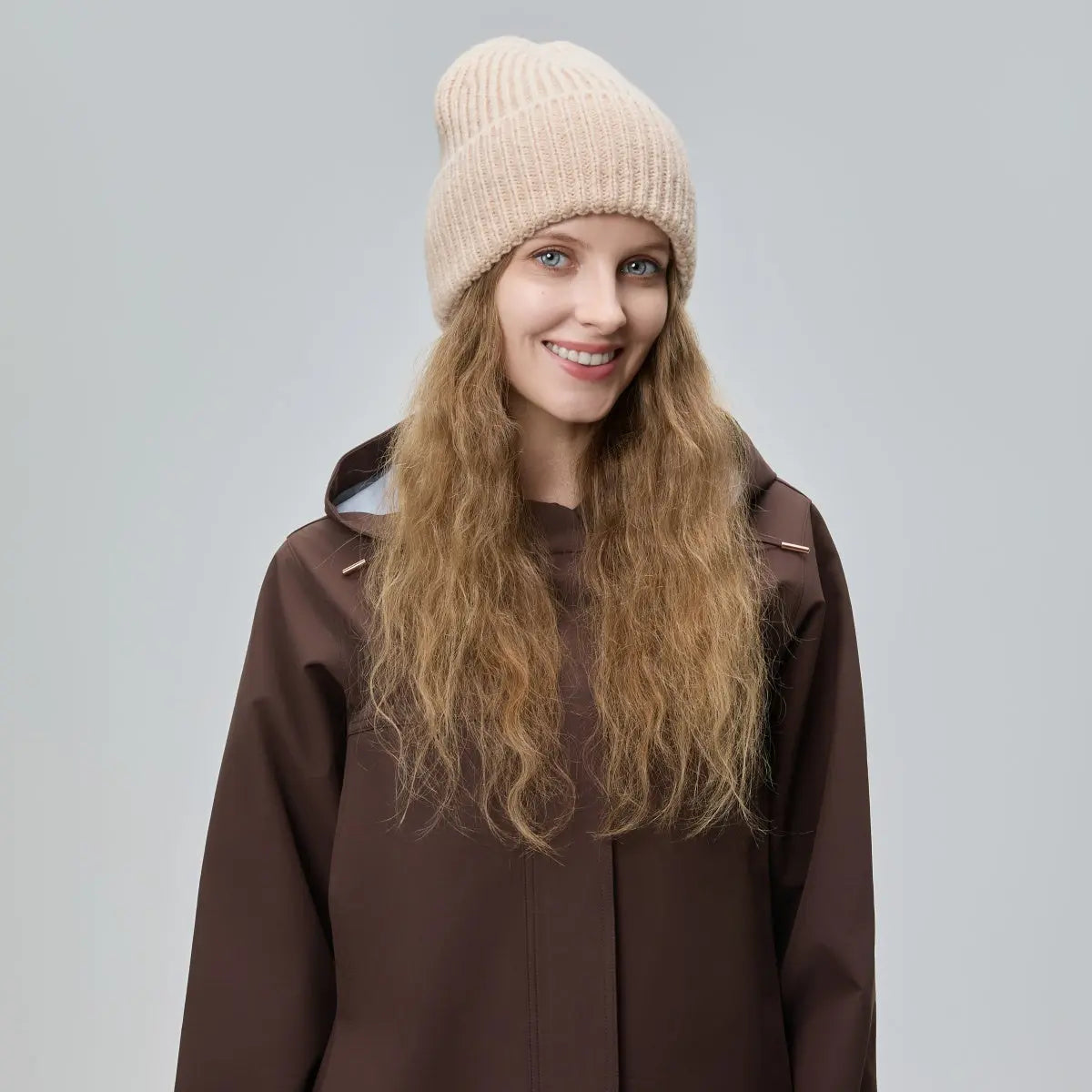 Brushed Mohair Blend Beanie, worn