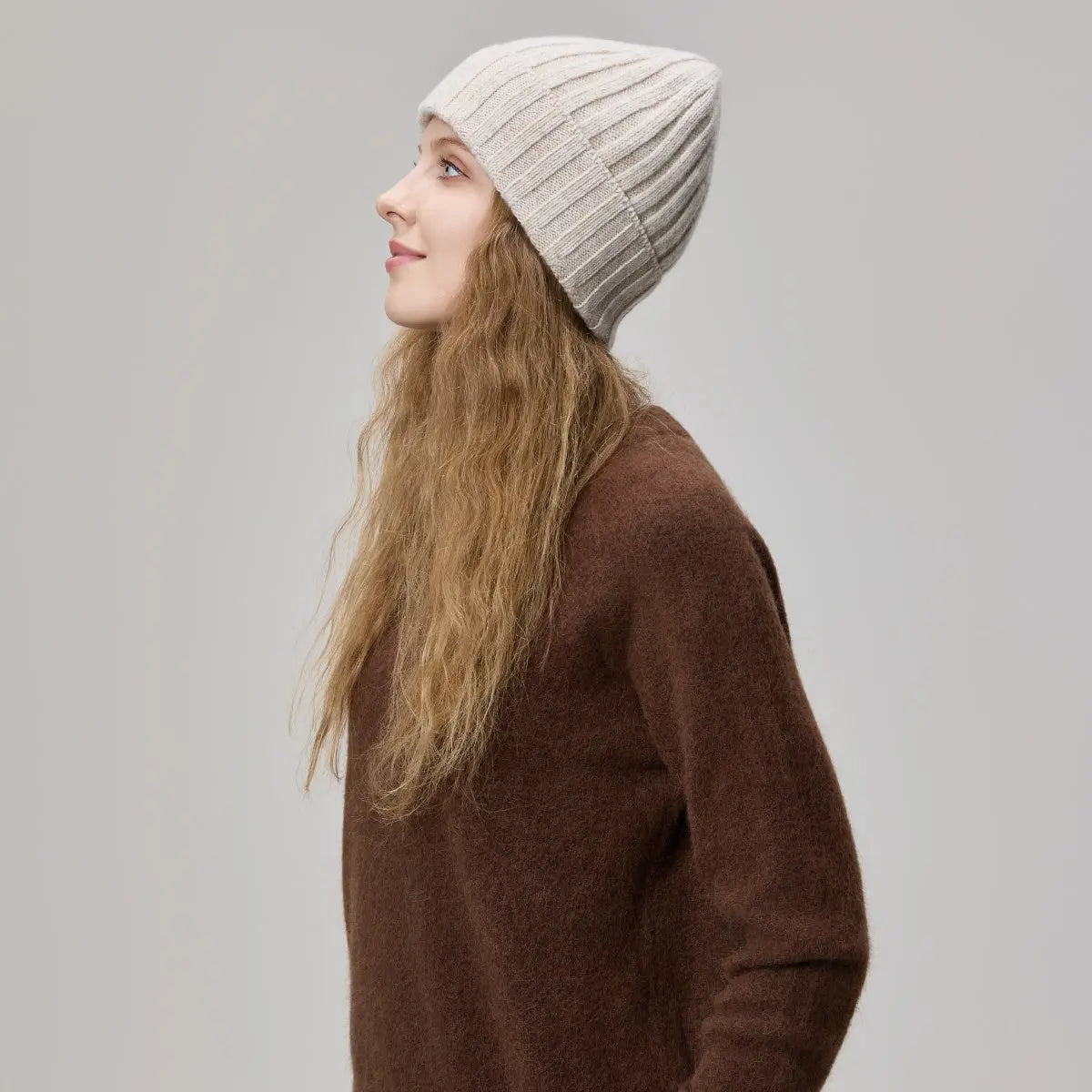 Merino & Cashmere Rib Beanie, worn
