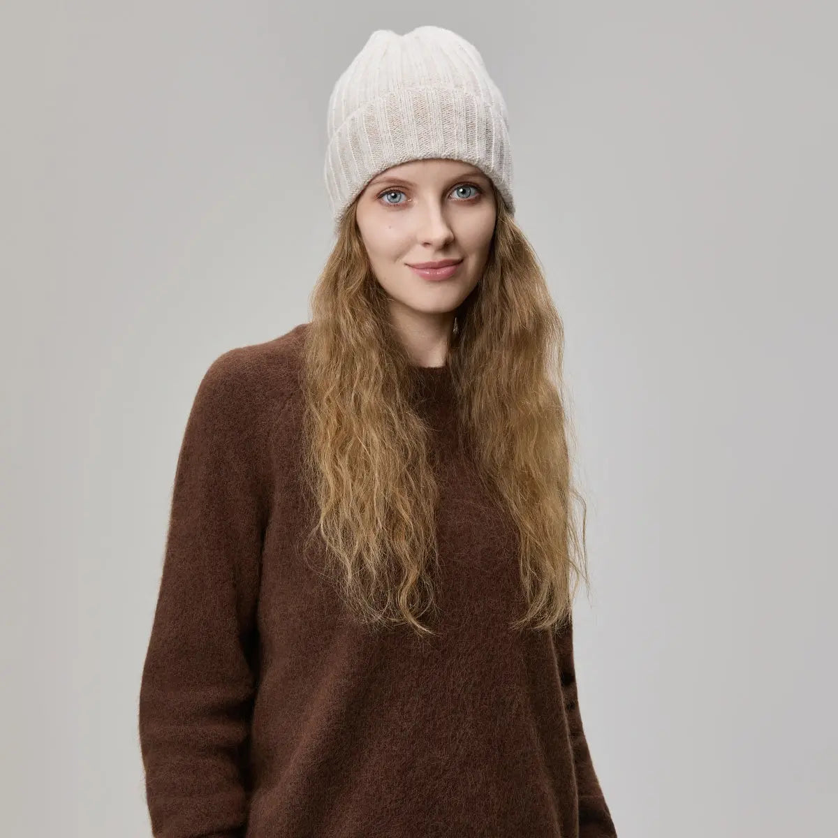 Merino & Cashmere Rib Beanie, worn