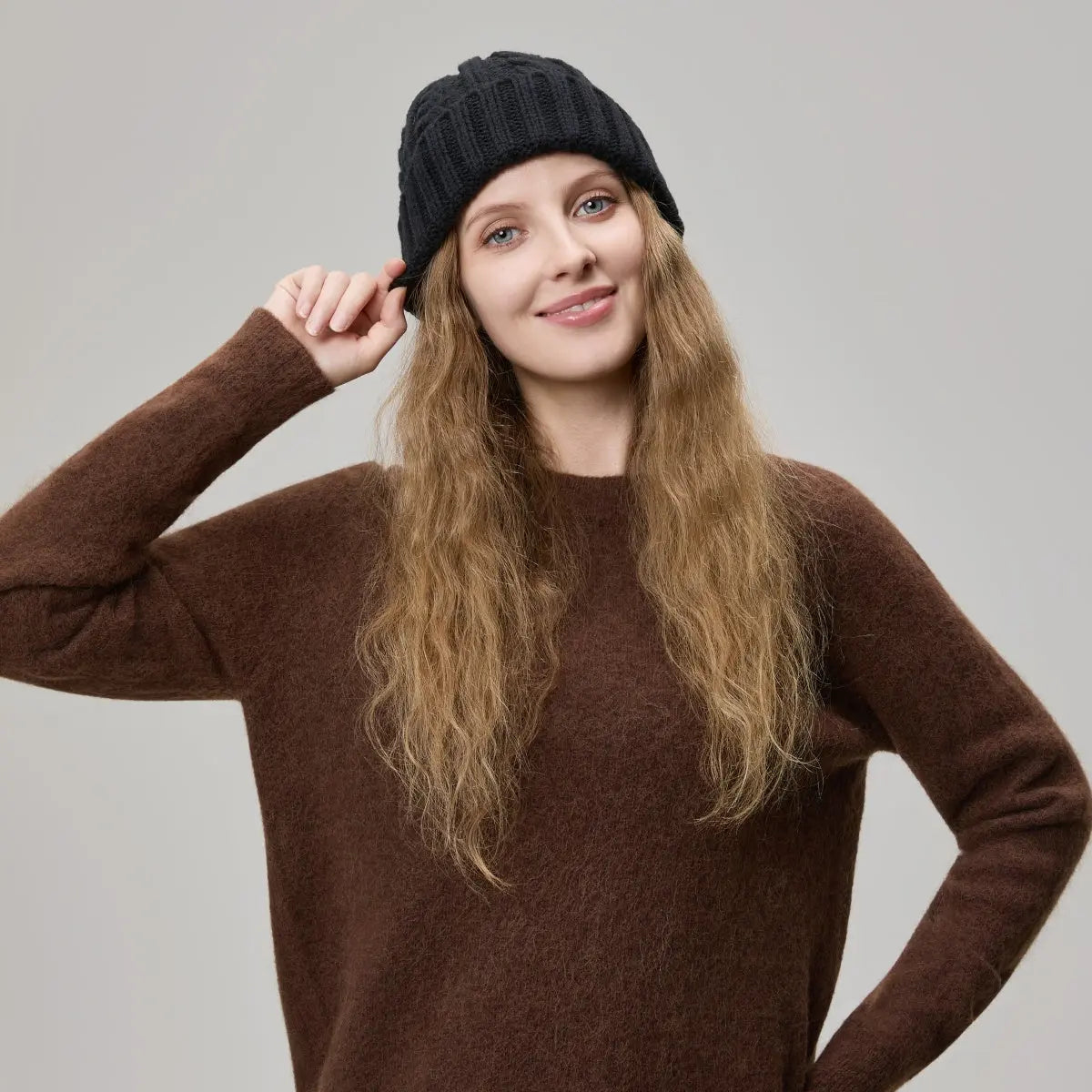 Cable Knit Beanie, worn
