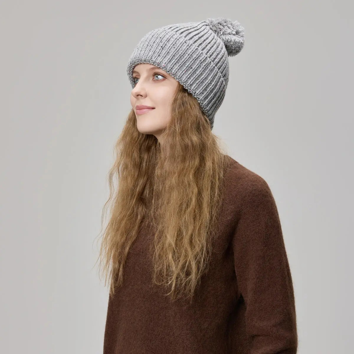 Flecked Wool Pom Beanie, worn