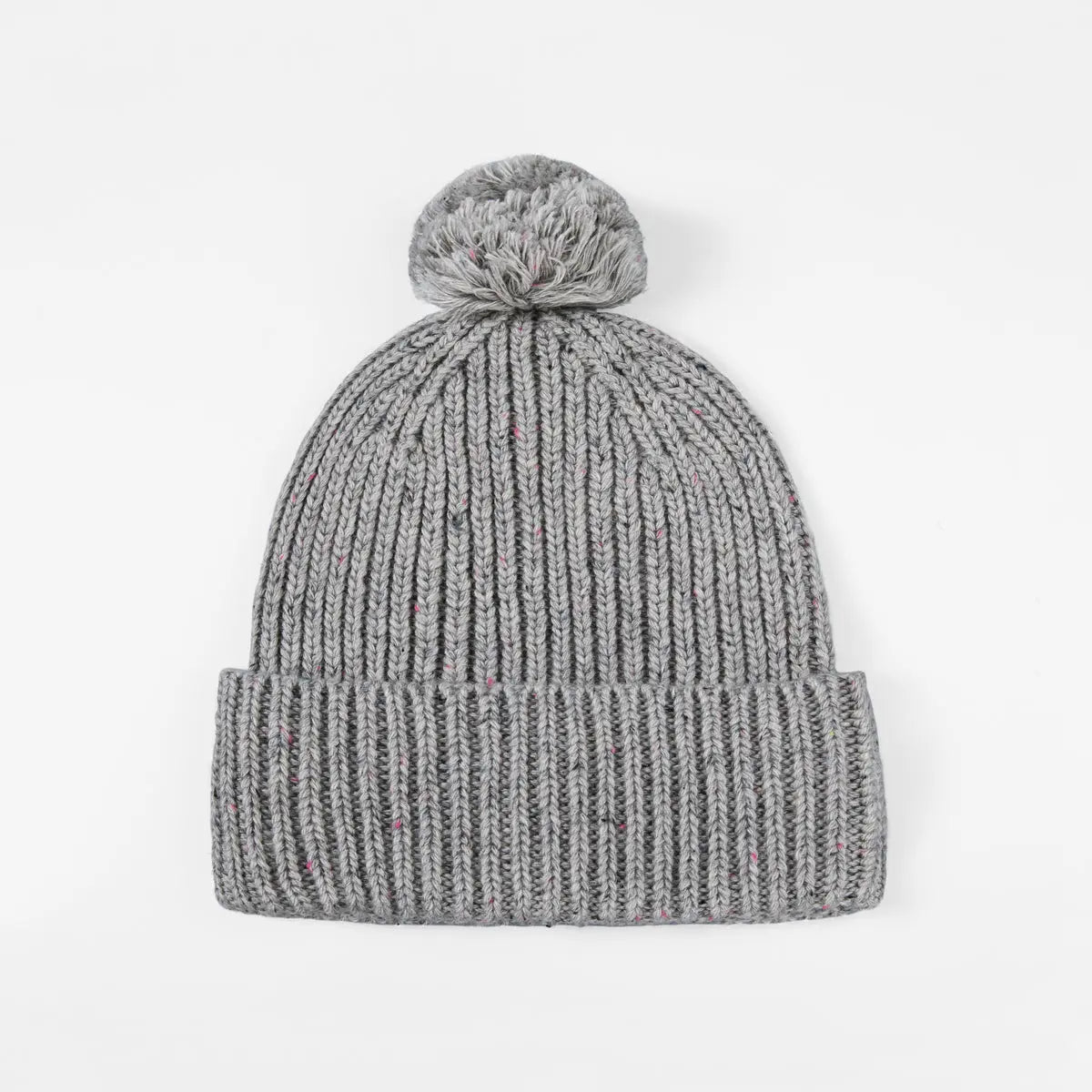 Flecked Wool Pom Beanie in Light Grey