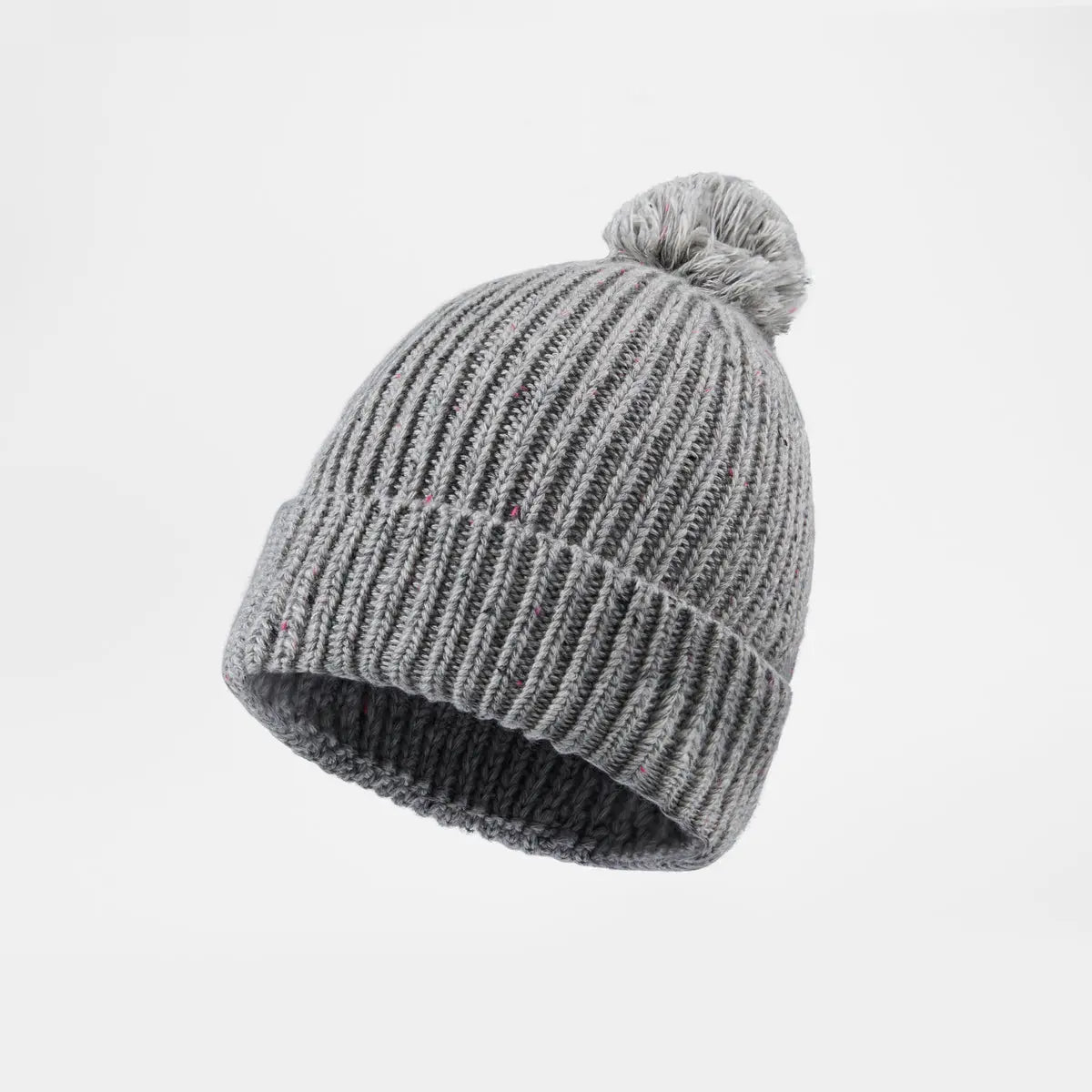 Flecked Wool Pom Beanie in Light Grey, side