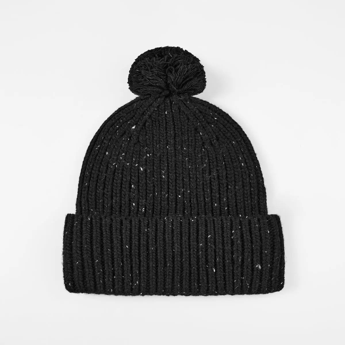 Flecked Wool Pom Beanie in Black