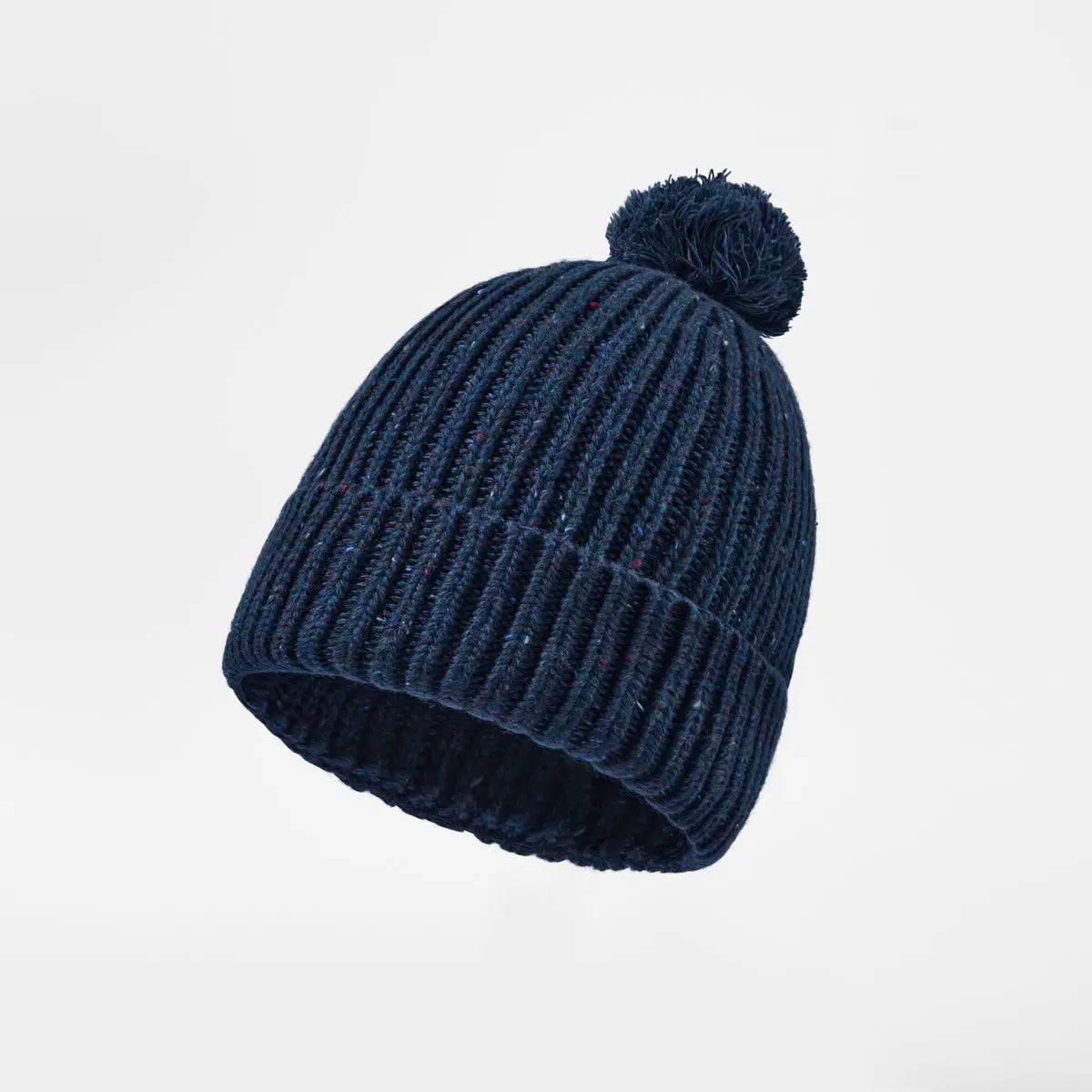 Flecked Wool Pom Beanie in Navy, side