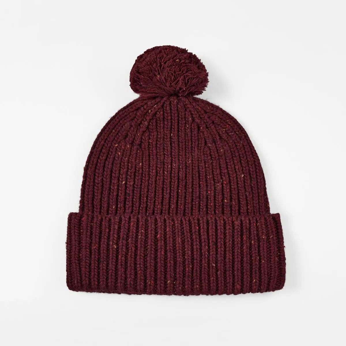 Flecked Wool Pom Beanie in Claret