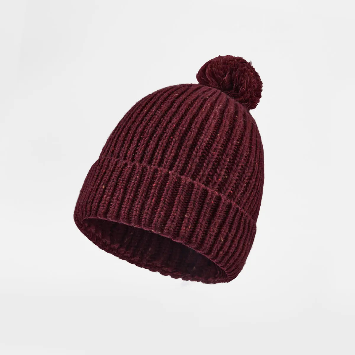 Flecked Wool Pom Beanie in Claret, side