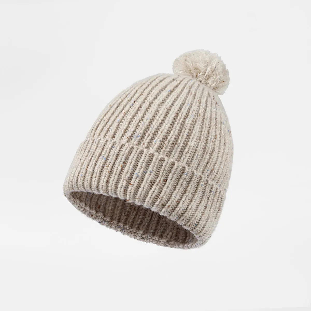 Flecked Wool Pom Beanie in Oat, side