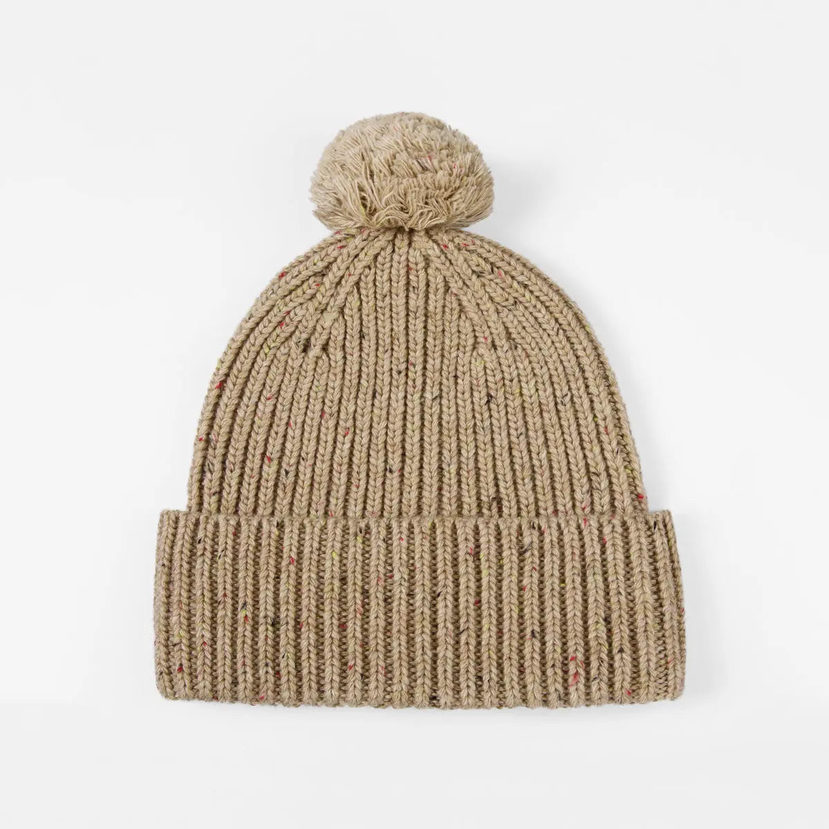 Flecked Wool Pom Beanie in Sand