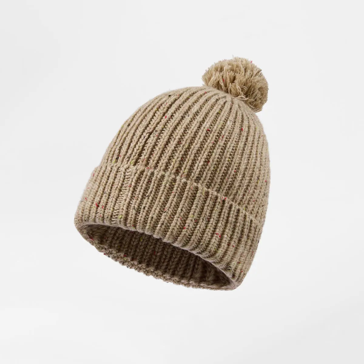 Flecked Wool Pom Beanie in Sand, side