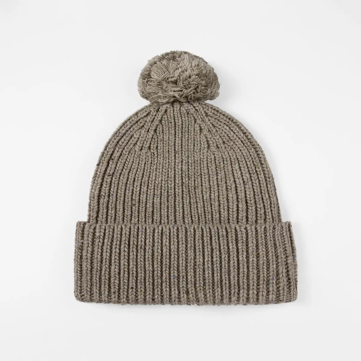 Flecked Wool Pom Beanie in Khaki