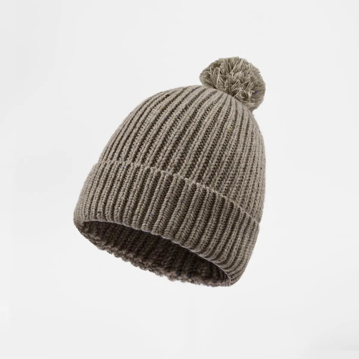 Flecked Wool Pom Beanie in Khaki, side