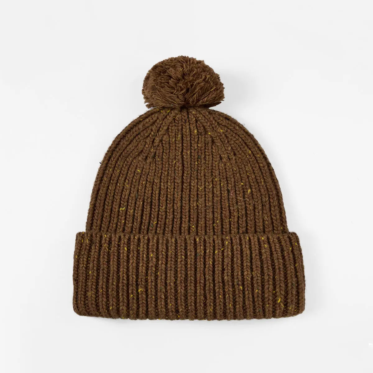 Flecked Wool Pom Beanie in Camel