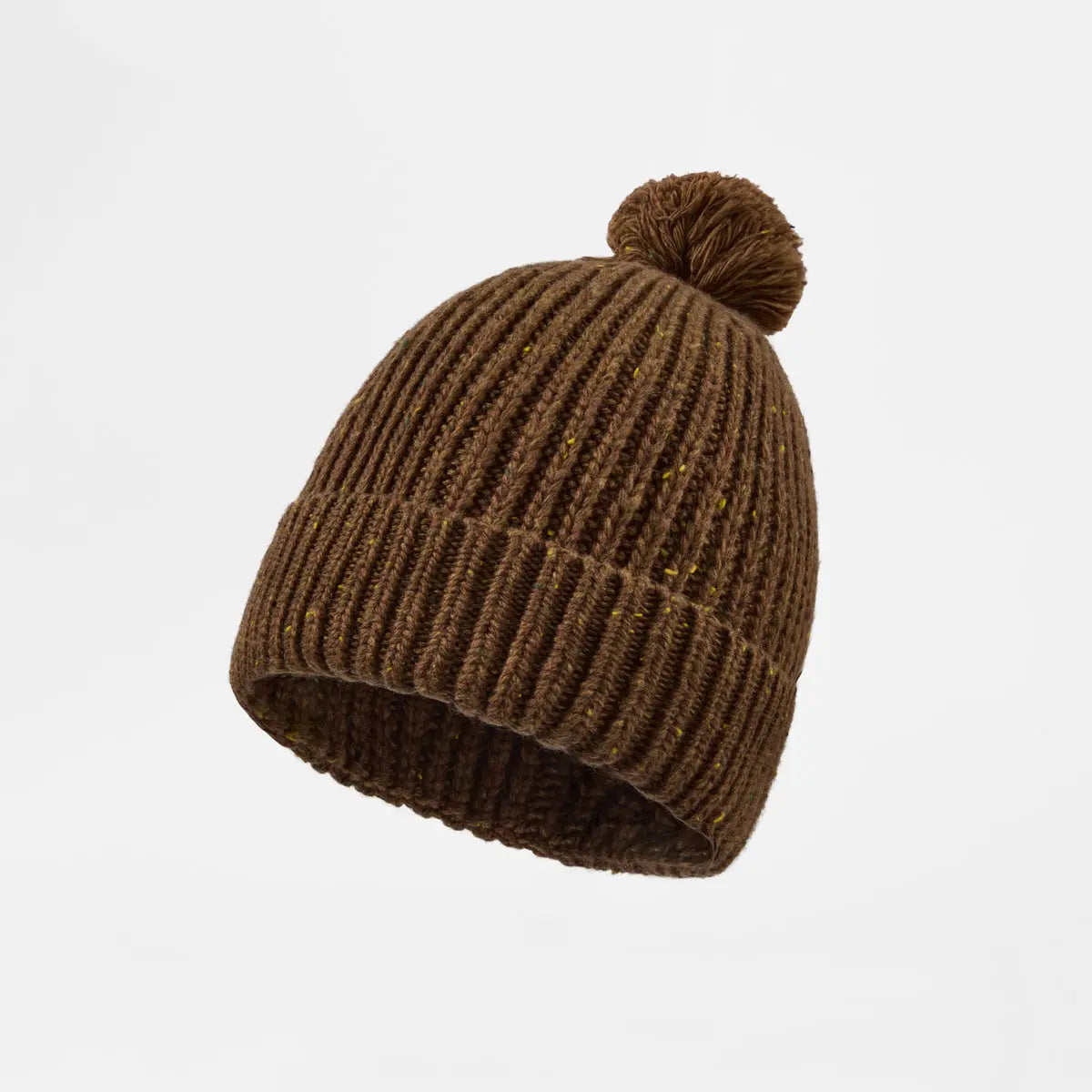 Flecked Wool Pom Beanie in Camel, side