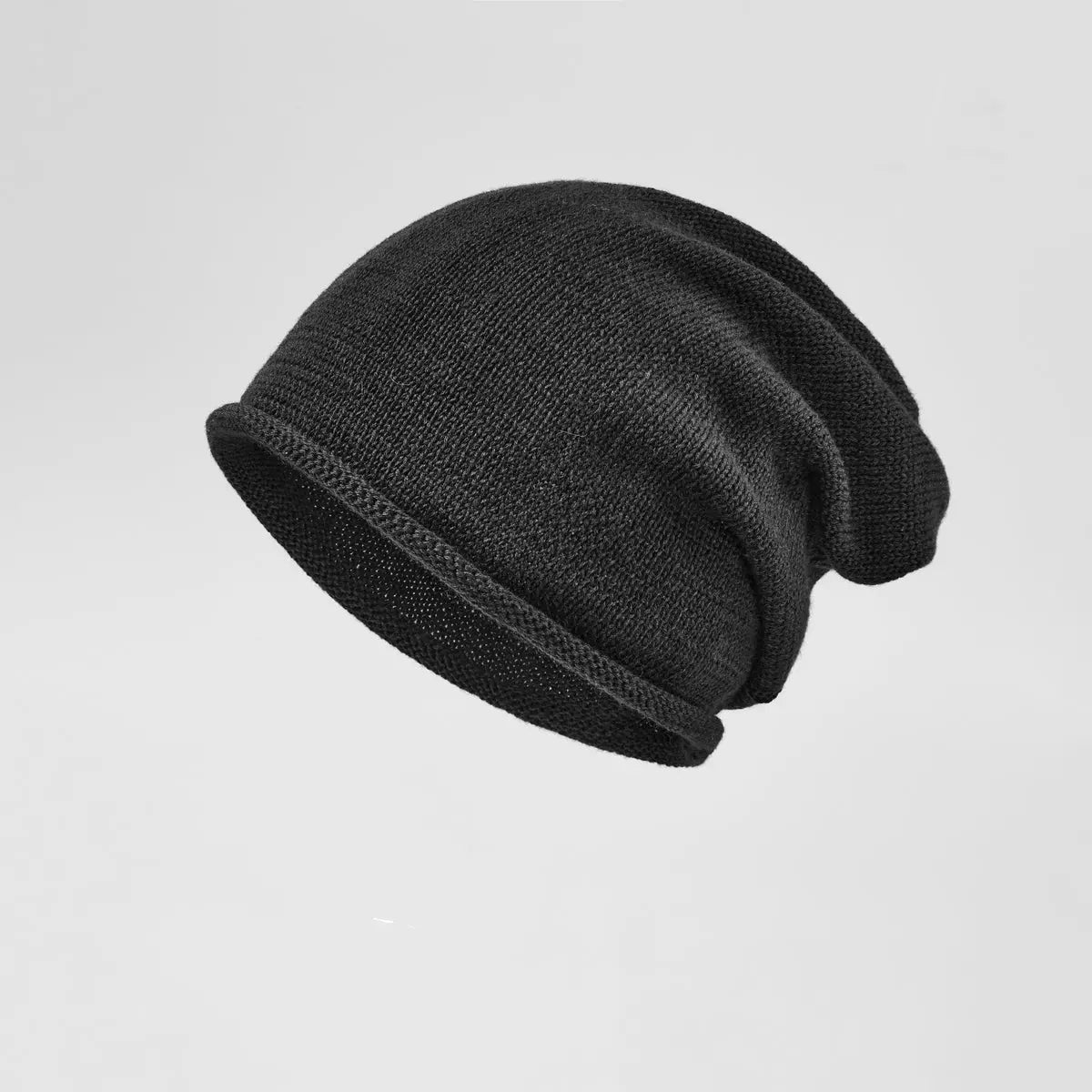 Merino Blend Slouch Beanie in Black