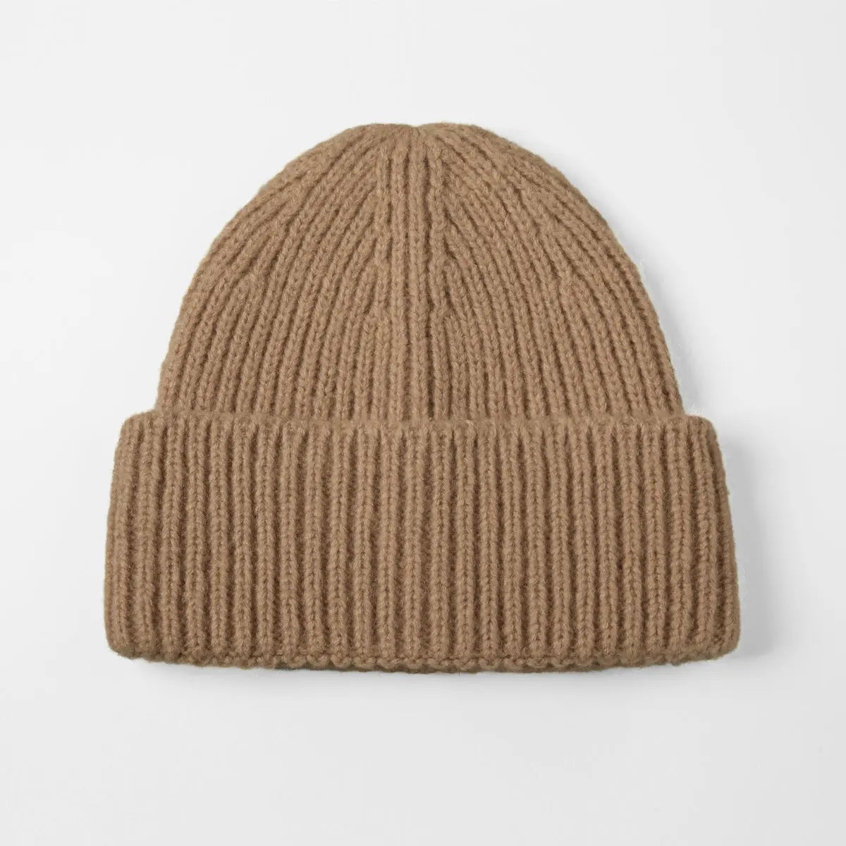 Brushed Mohair Blend Beanie in Camel, side