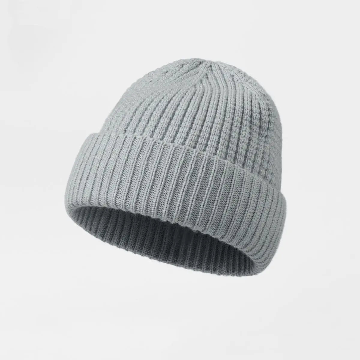 Waffle Knit Wool Beanie in Light Grey