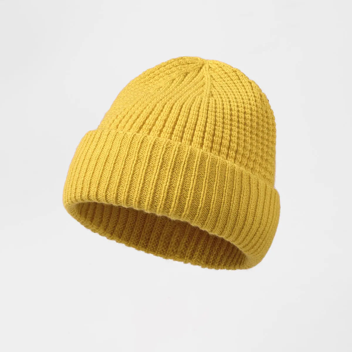 Waffle Knit Wool Beanie in Yellow