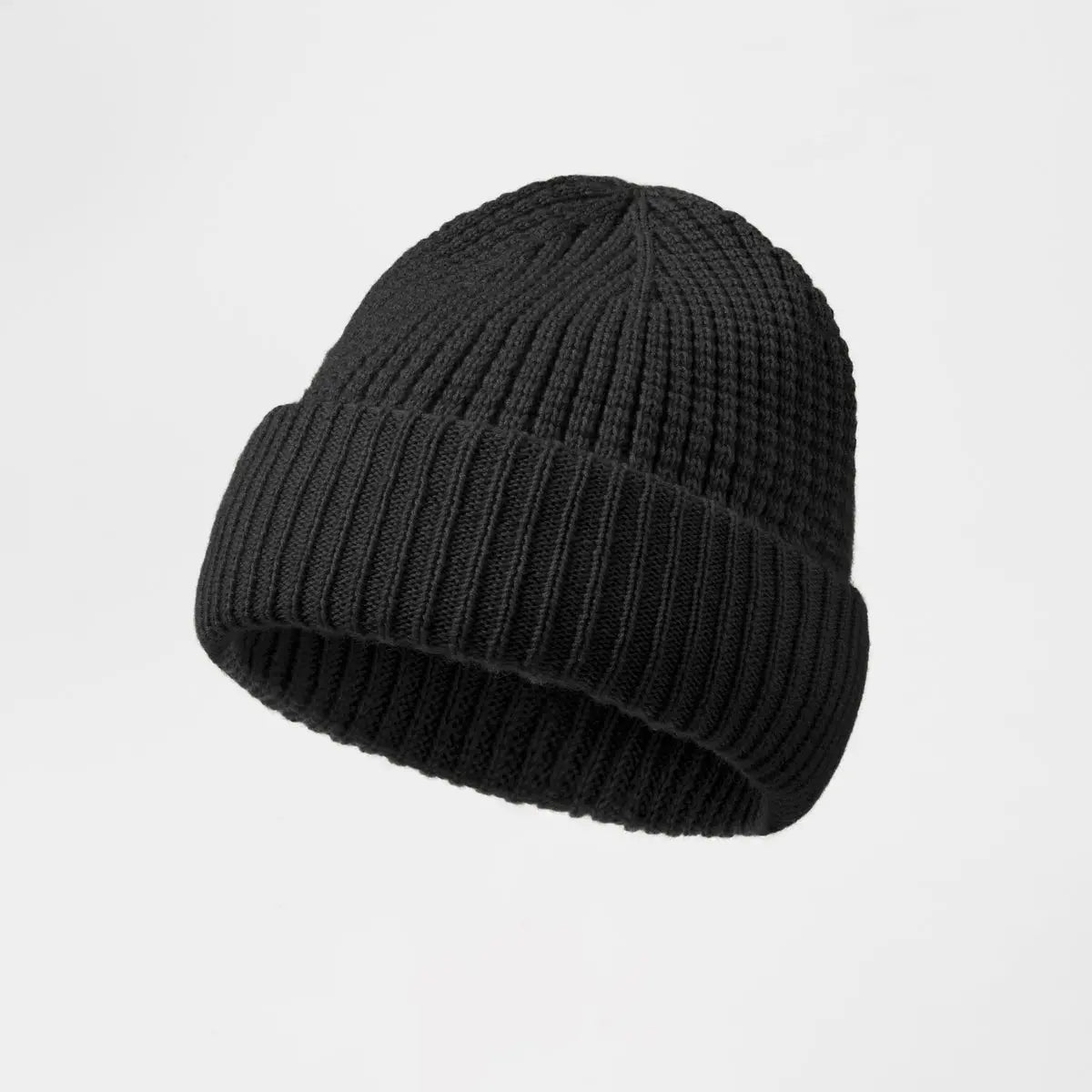 Waffle Knit Wool Beanie in Black