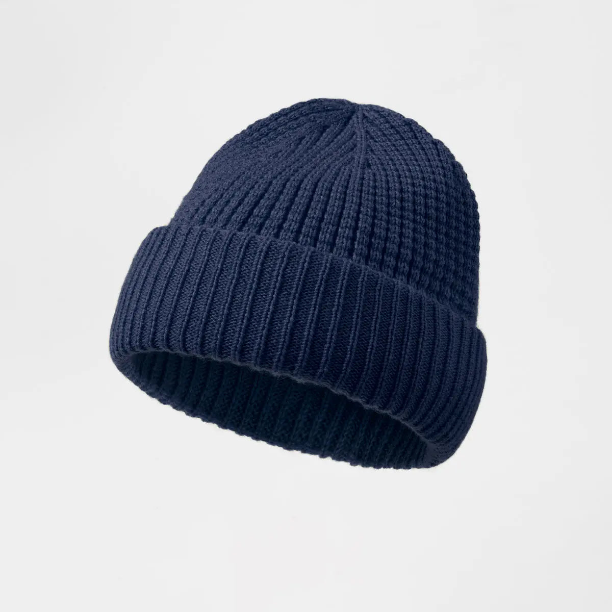 Waffle Knit Wool Beanie in Navy
