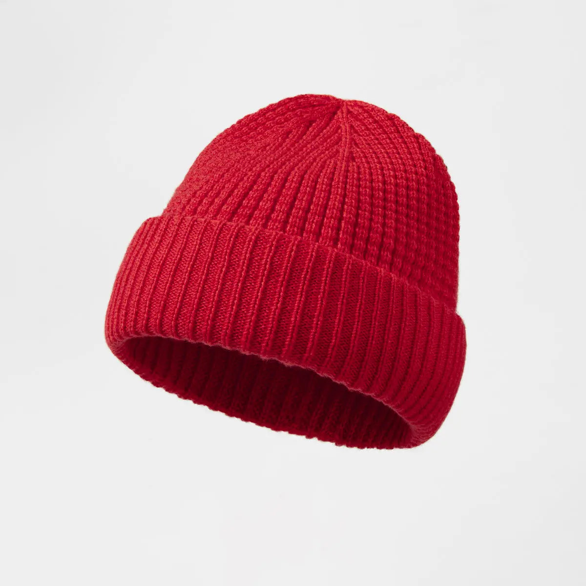 Waffle Knit Wool Beanie in Red