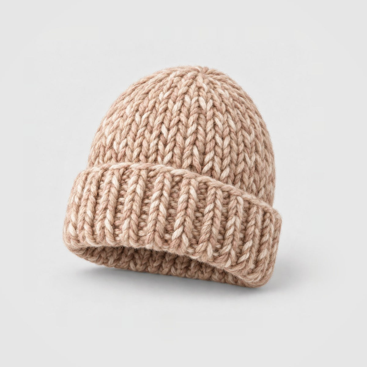 Chunky Hand-Knit Beanie in Blush Beige