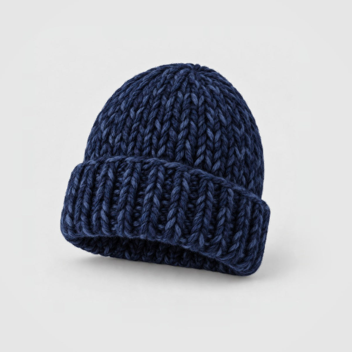 Chunky Hand-Knit Beanie in Navy