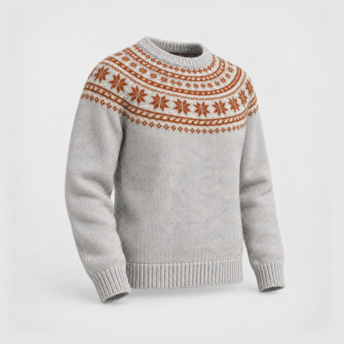 Fair Isle Yoke Crewneck in Grey / Rust