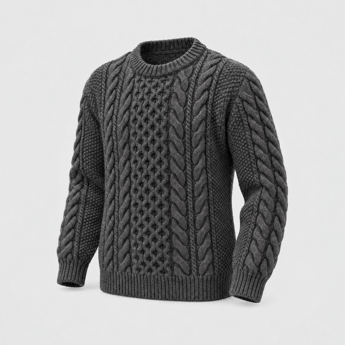 Fisherman Cable Crewneck in Charcoal