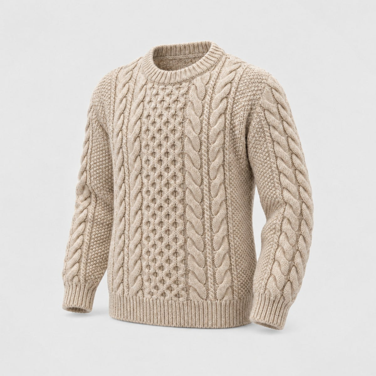 Fisherman Cable Crewneck in Oatmeal